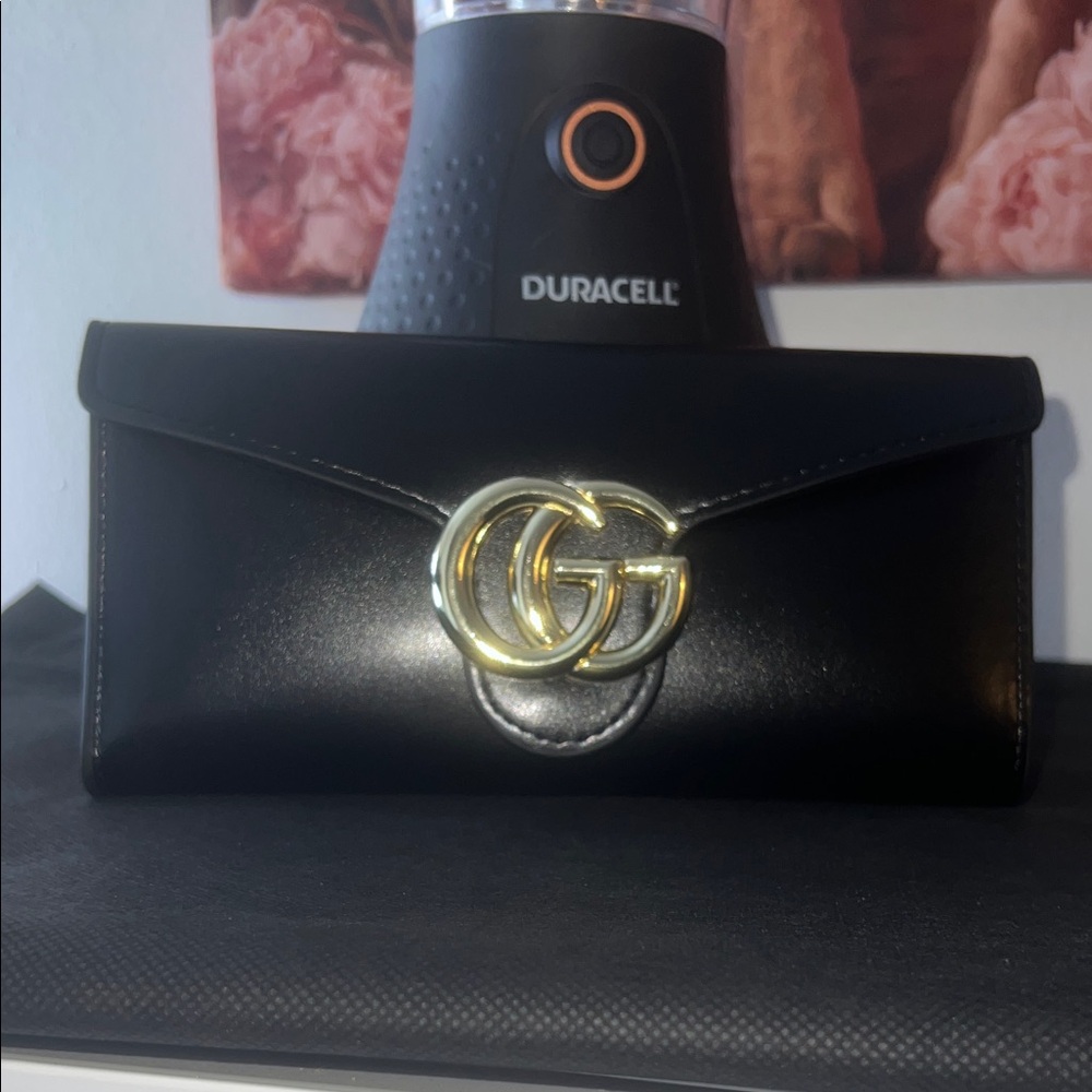Gucci Black Leather Clutch with Gold Interlocking GG
